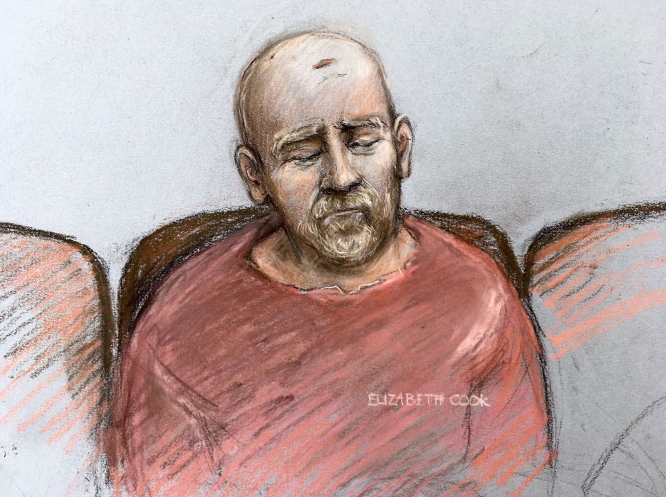 A court sketch of Wayne Couzens as he appeared at the Old Bailey today