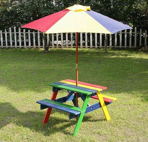 This £40 rainbow bench comes with a matching parasol