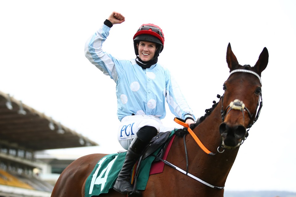 Blackmore celebrates after winning at Cheltenham Festival with Telmesomethinggirl last month