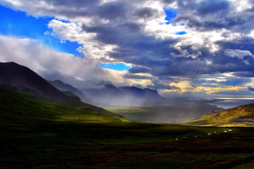 A panoramic view of Fagradalsfjall along the western side of Iceland