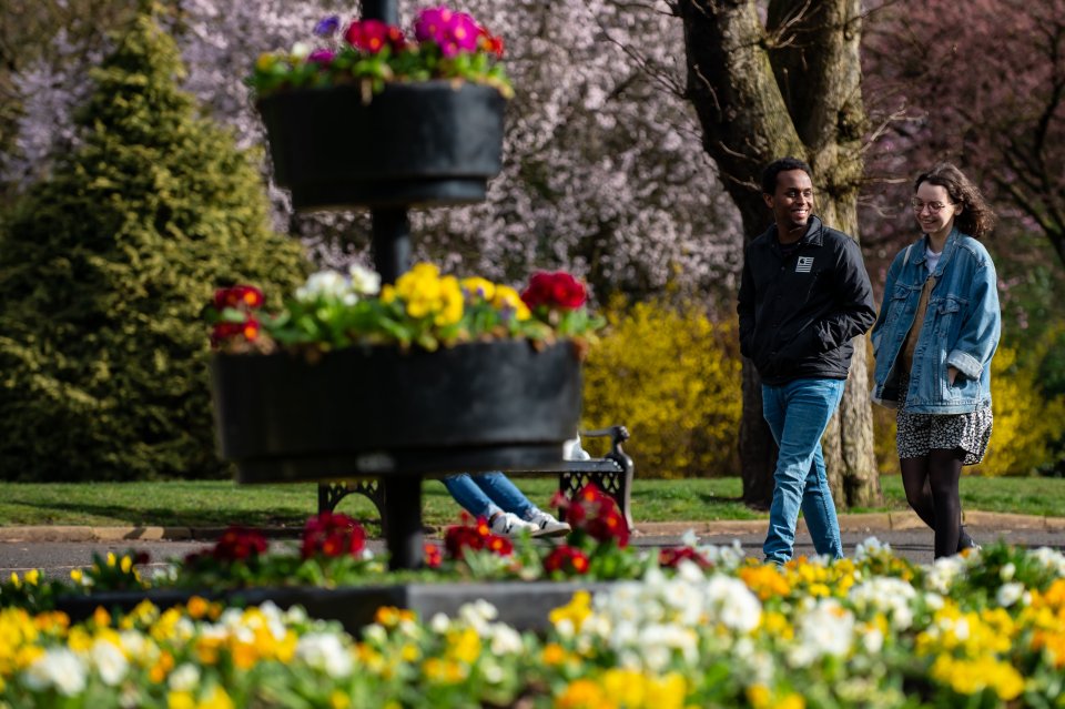 As temperatures reached around 15c today, friends walked through Canon Hill Park in Birmingham