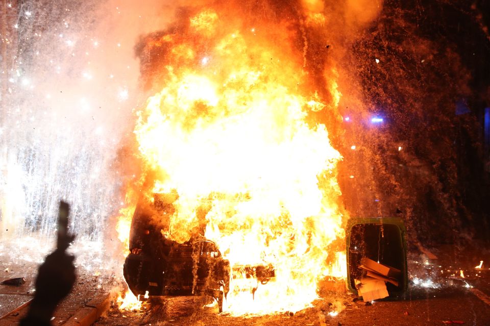 A police van explodes outside Bridewell Police Station, Bristol, on Sunday