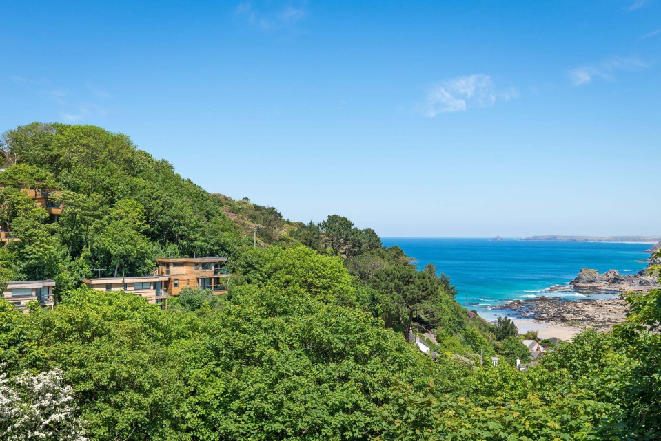 The hillside house slopes down to Trevaunance Cove and looks out over the valley