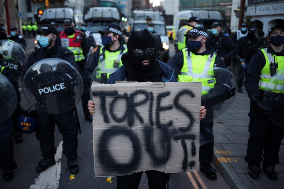 Others held placards saying 'Kill the Bill' and 'Tories Out'