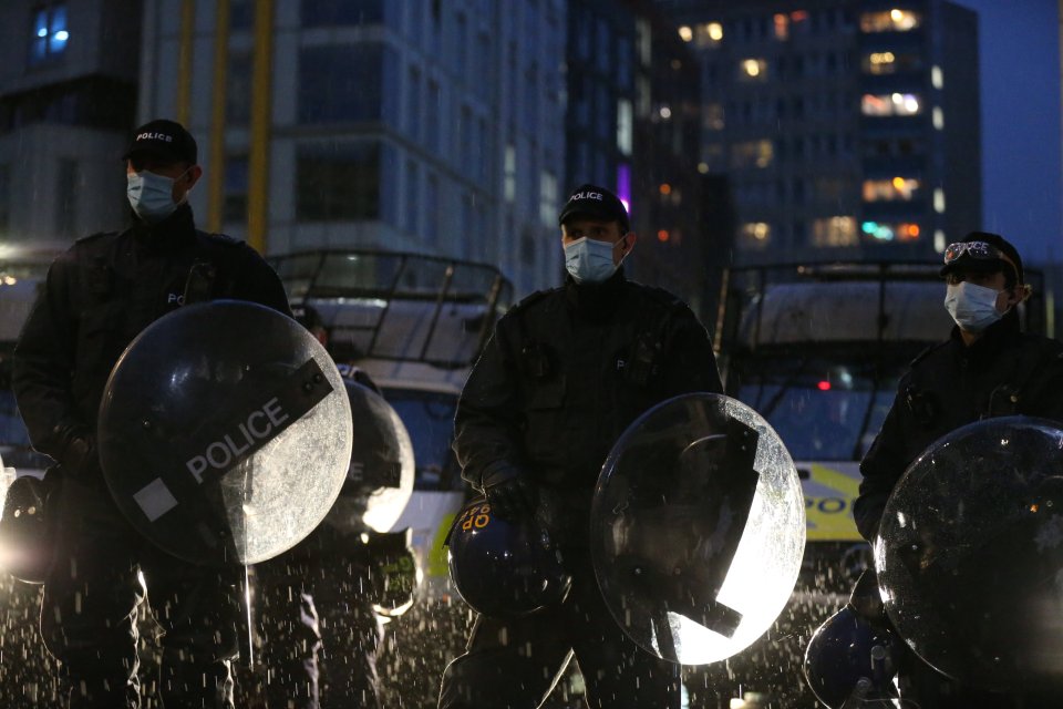 Riot police greeted the activists at the scene following previous violence