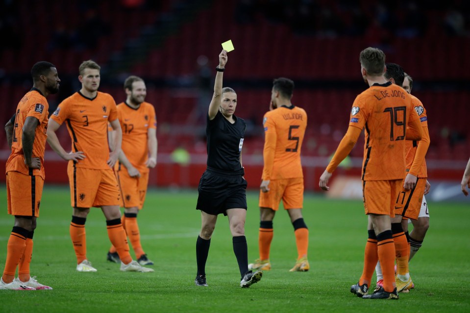 The 37-year-old produced four yellow cards during Holland’s 2-0 win over Latvia