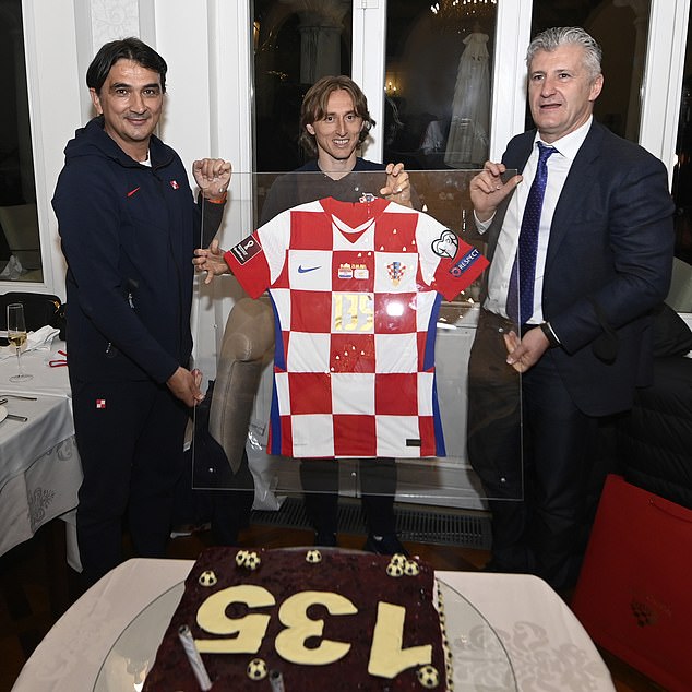 Modric celebrated making his record-breaking 135th cap for Croatia