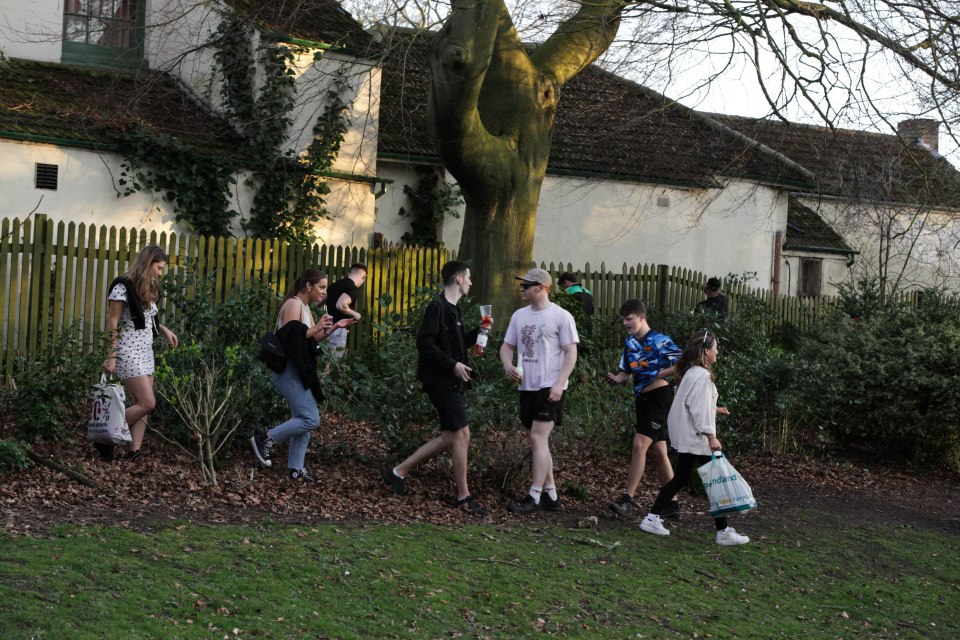 Pals descended on to the park to drink and party - despite social distancing rules still in place