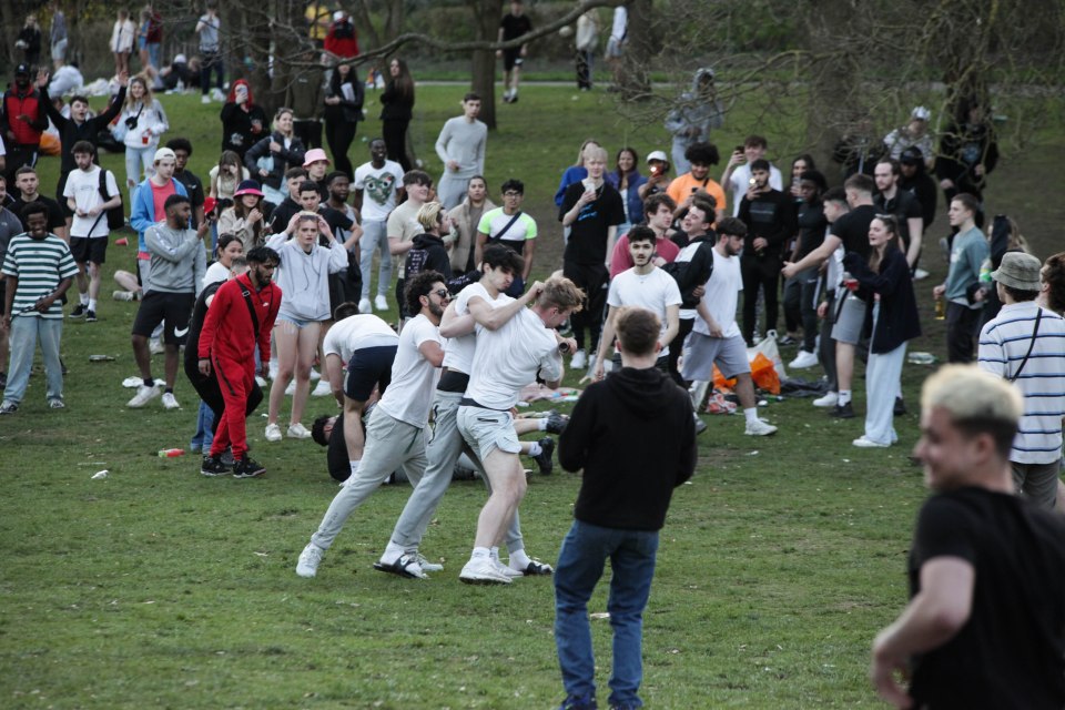 Brawls broke out in the park as many enjoyed the sunshine and easing of lockdown