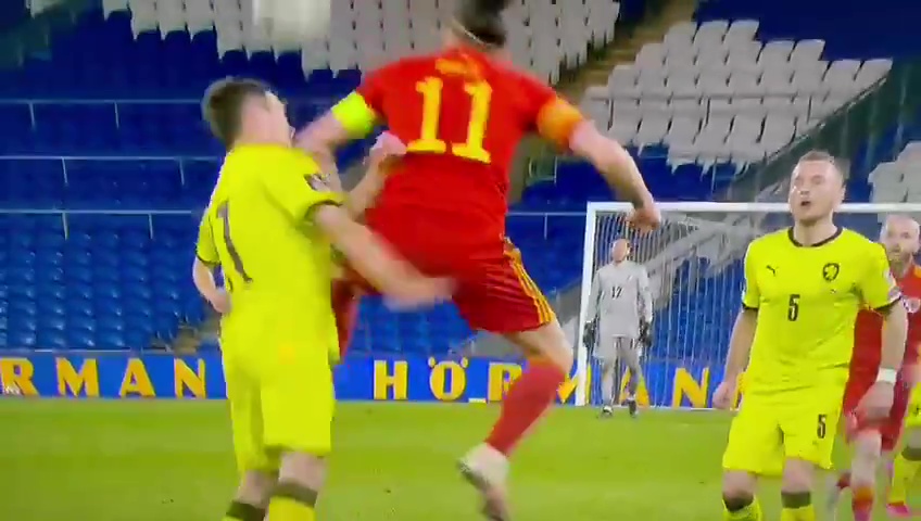 The Welsh star caught the Czech defender during the World Cup clash