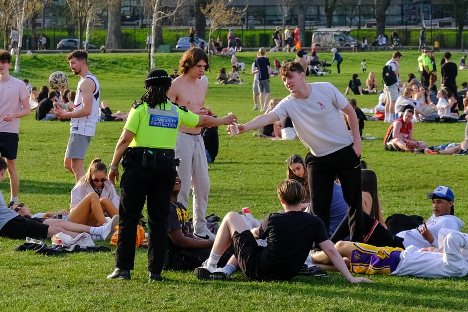 Cops confiscate beer from crowds at the Forest Recreation Ground in Nottingham