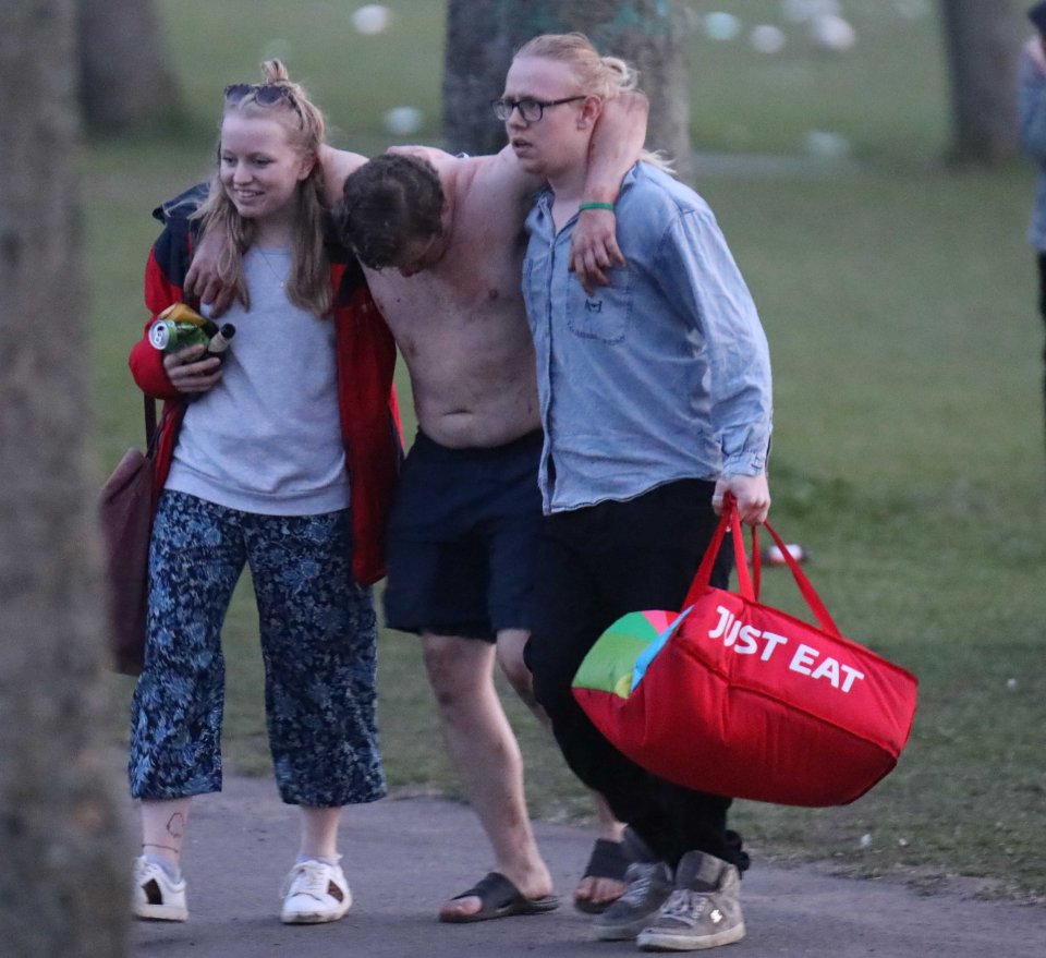 The bruised man was helped out of the park in Leeds