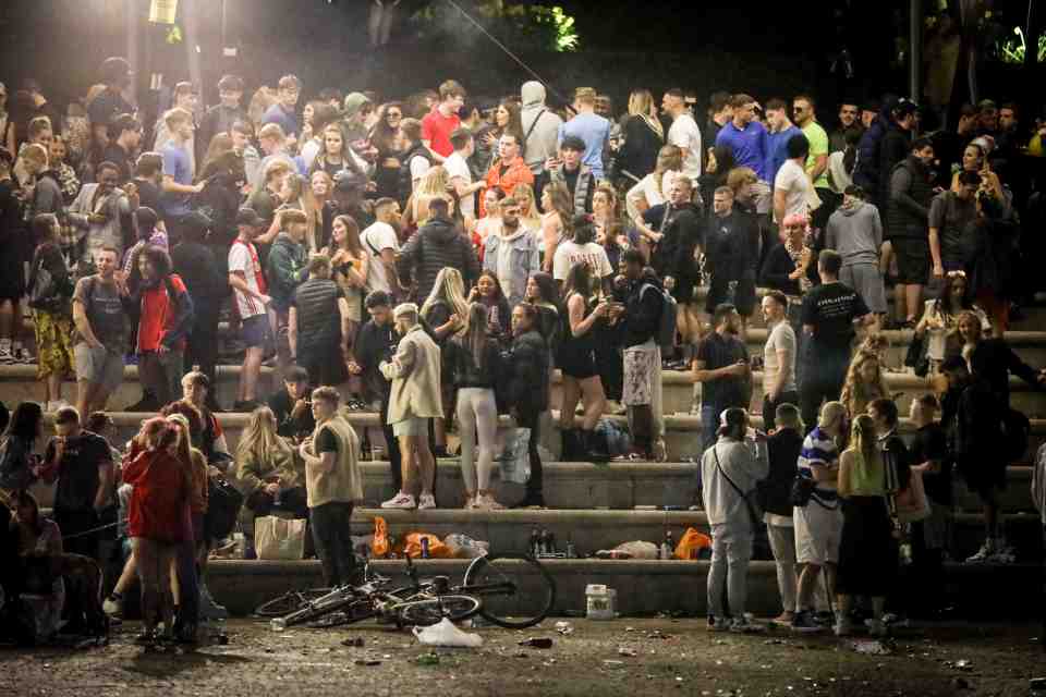 Hundreds of revellers at a 'rave' this evening in Manchester City Centre