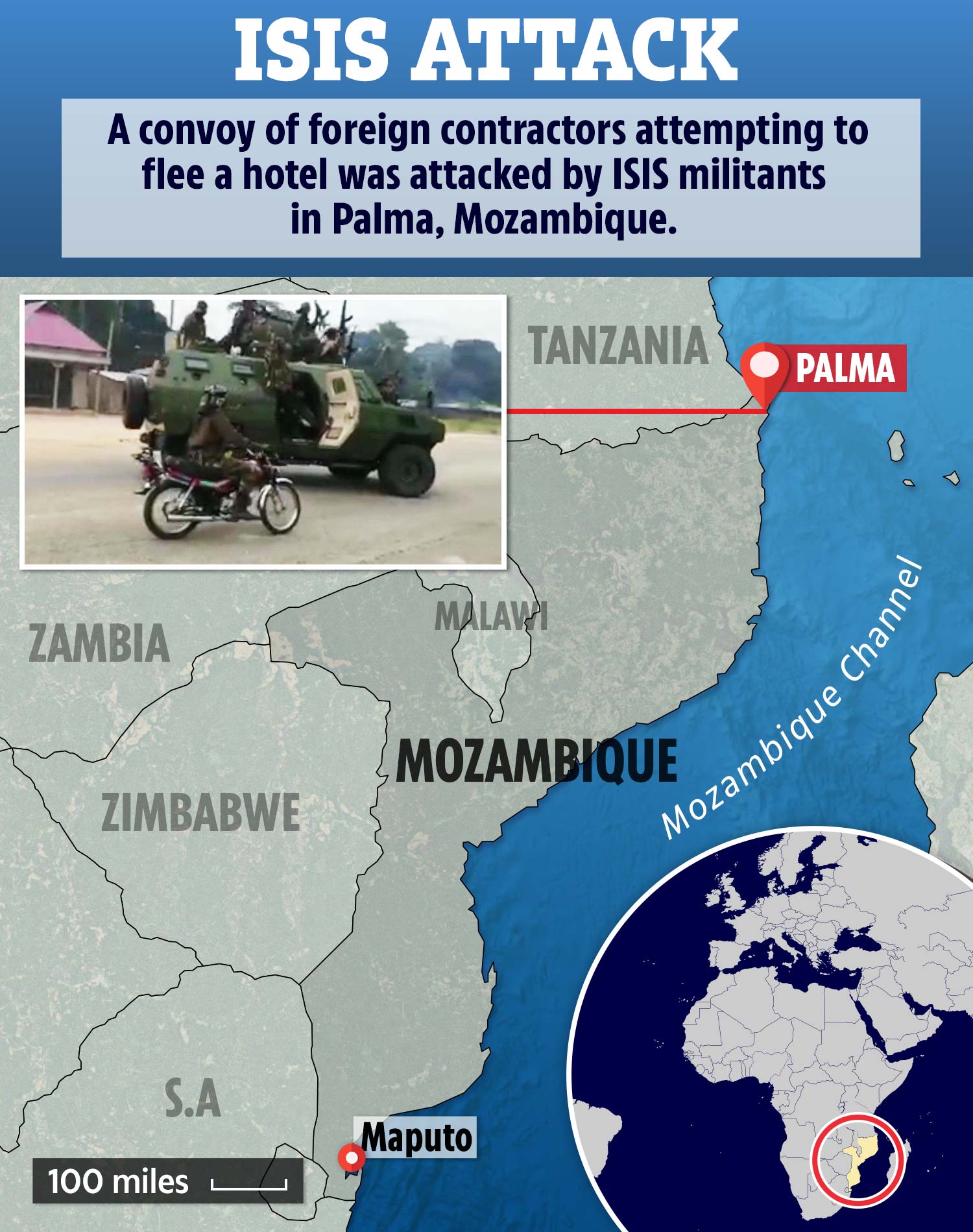 More than 100 civilians were killed during a terror attack on the Mozambique city of Palma