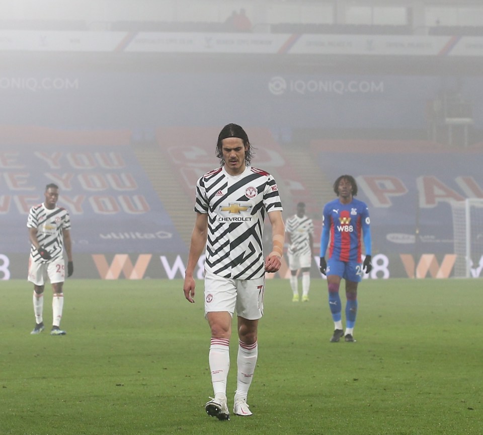 Edinson Cavani endured a frustrating evening at Selhurst Park