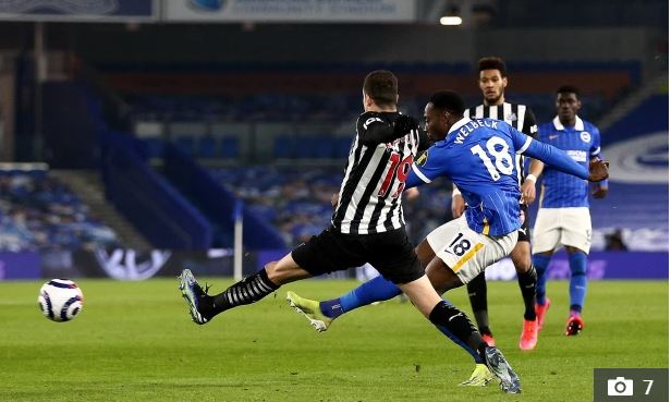 Danny Welbeck doubled Brighton's lead following good work from Trossard