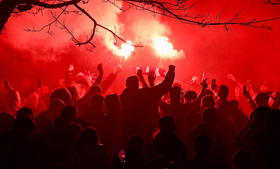 Rangers fans celebrated in Glasgow city centre on Sunday night