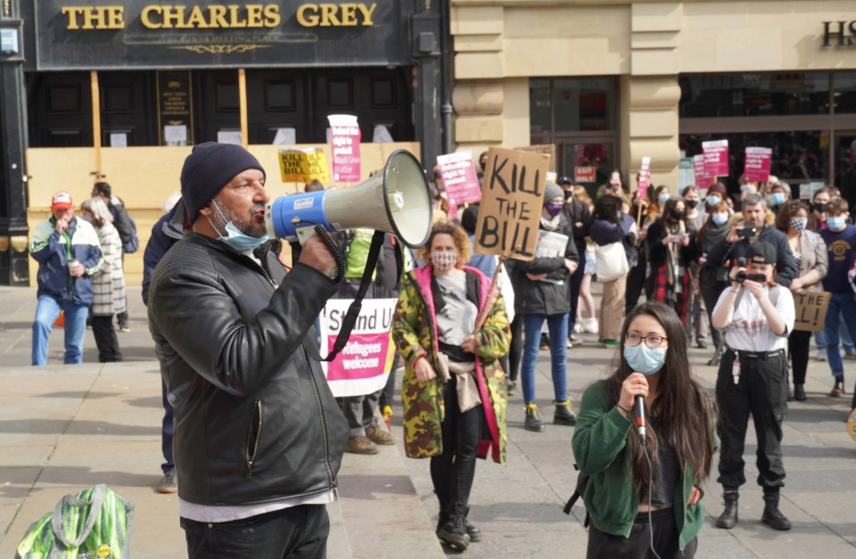 Protesters gather in Newcastle to march against the proposed policing bill