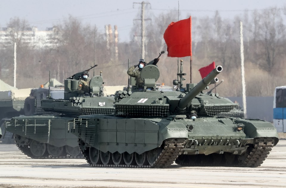 Tanks take part in a rehearsal for a Victory Day Parade marking the 76th anniversary of Russia's victory over Nazi Germany in the Second World War