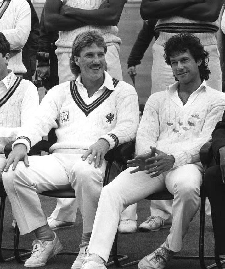 England cricketer Ian Botham and Imran Khan sitting next to each other