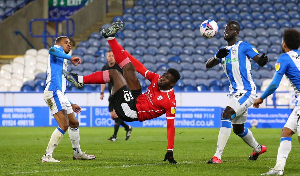 Daryl Dike has been a brilliant signing by Barnsley and has scored some superb goals - including this overhead kick against Huddersfield