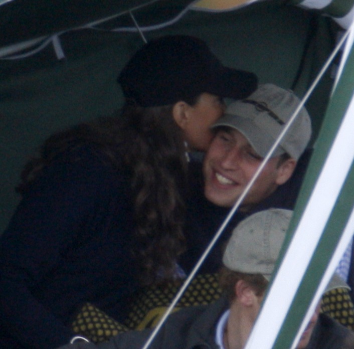 Kate kisses boyfriend William on the cheek at his 26th birthday at the Beaufort polo club