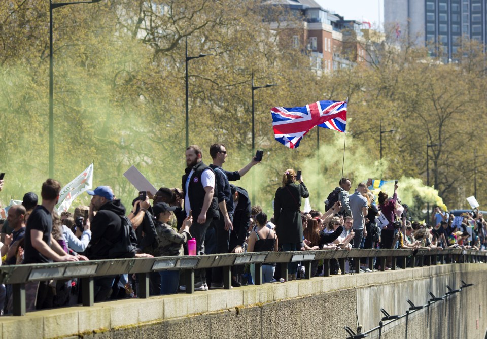 Protesters let off smoke bombs during the rally in central London