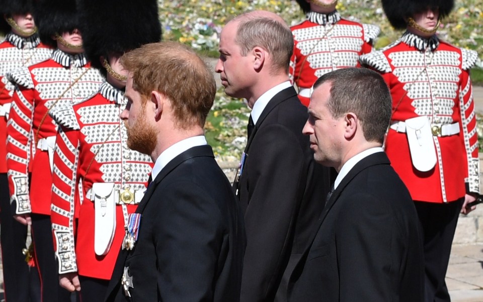 Harry, left, and William, centre, spoke for two hours after the funeral