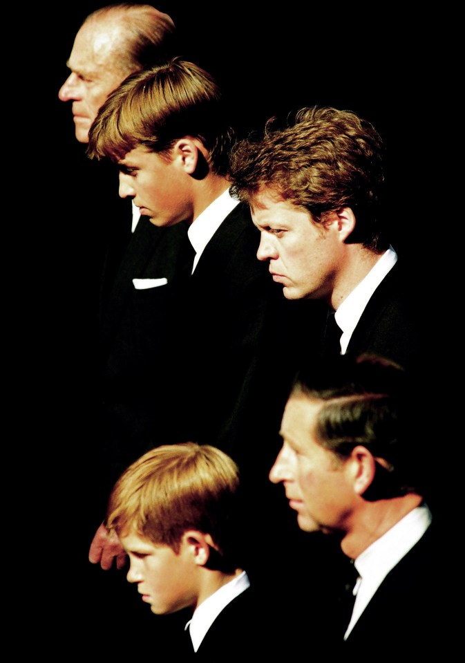 Philip, William, Earl Spencer, Harry and Charles at Princess Diana’s funeral in 1997