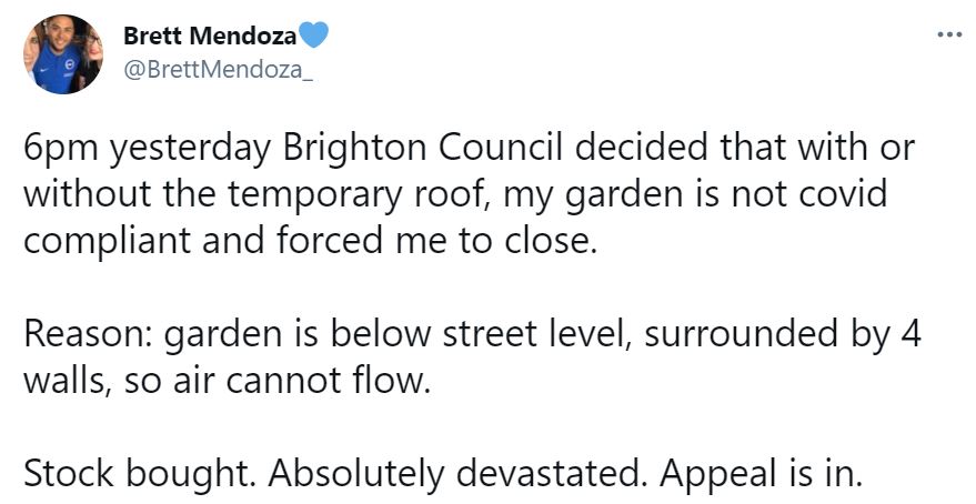 Brett Mendoza shared his disappointment on Twitter