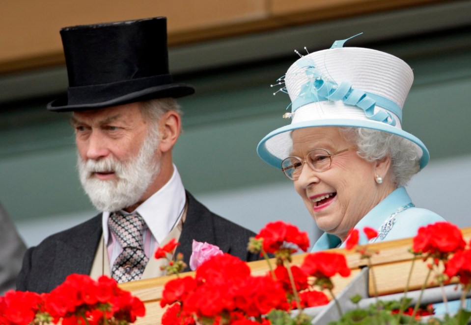 Prince Michael of Kent and the late Queen Elizabeth II watch the horses at Royal Ascot