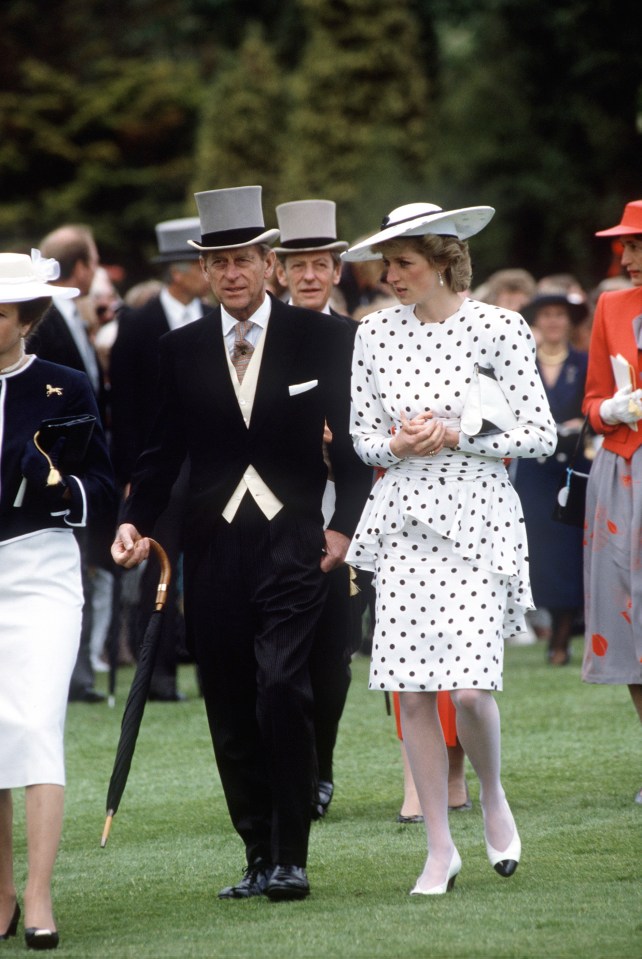 Diana with Prince Philip at The Derby in 1986