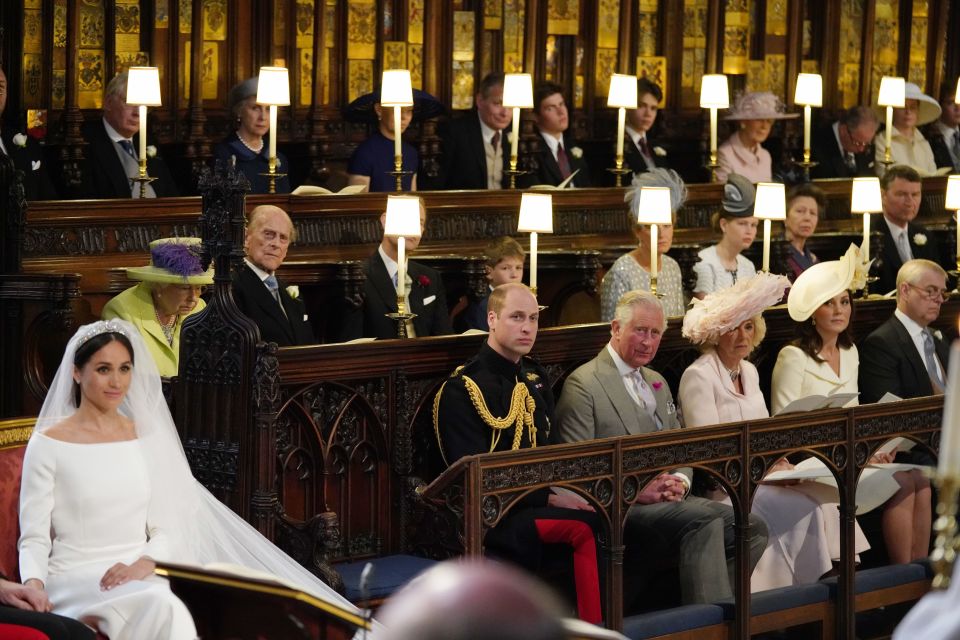 The Royal Family in St George's Chapel, Windsor Castle, for Harry and Meghan's wedding