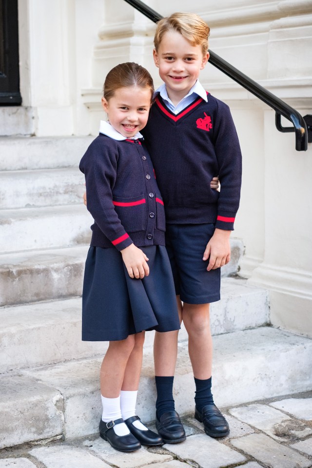 Classy, sis . . . George and Charlotte on her first day of school in 2019