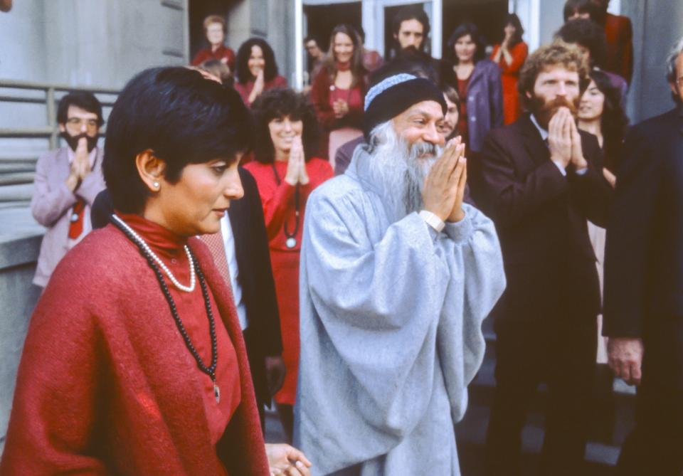 Rajneesh seen here with Ma Anand Sheela in 1982