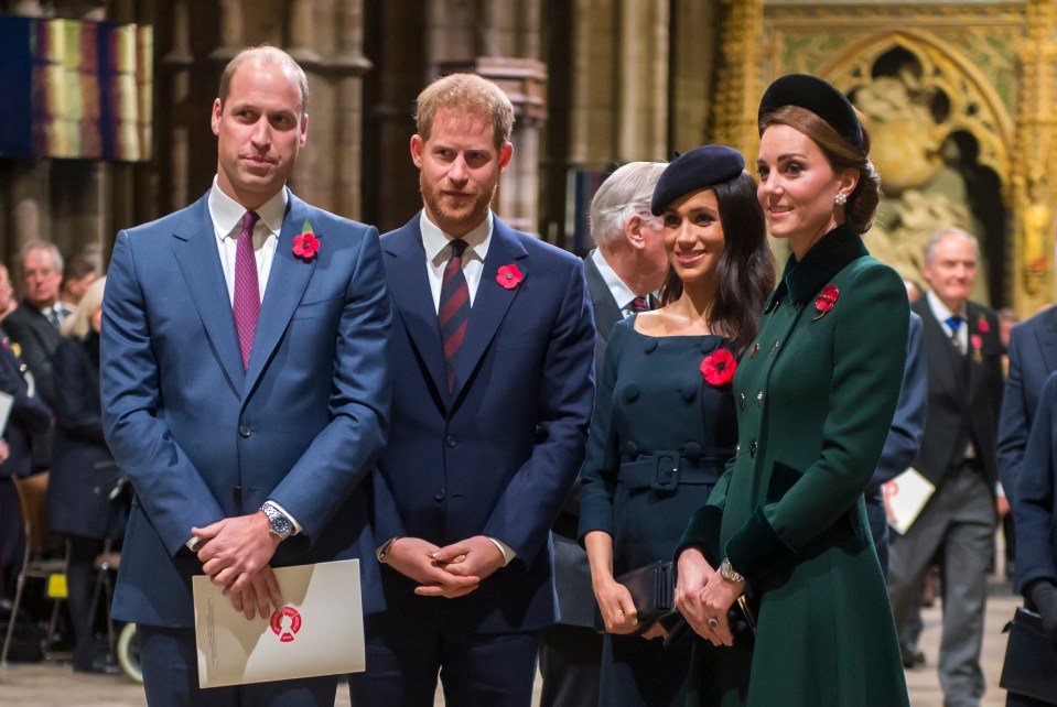 William, Harry, Meghan Markle and Kate are seen together before the Sussexes left the Royals and moved to America