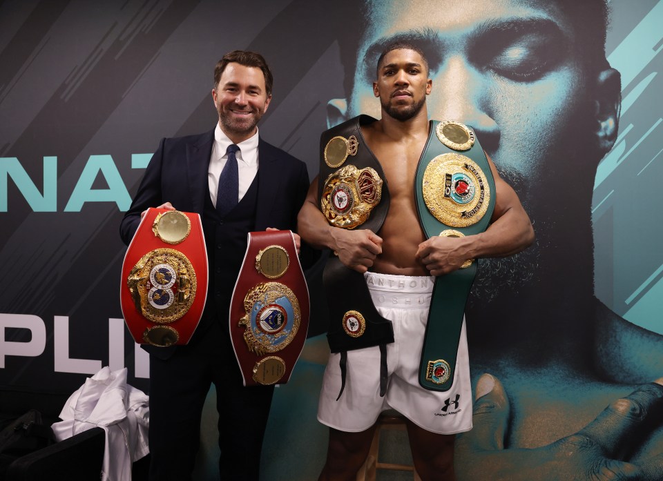 Promoter Eddie Hearn pictured with Anthony Joshua