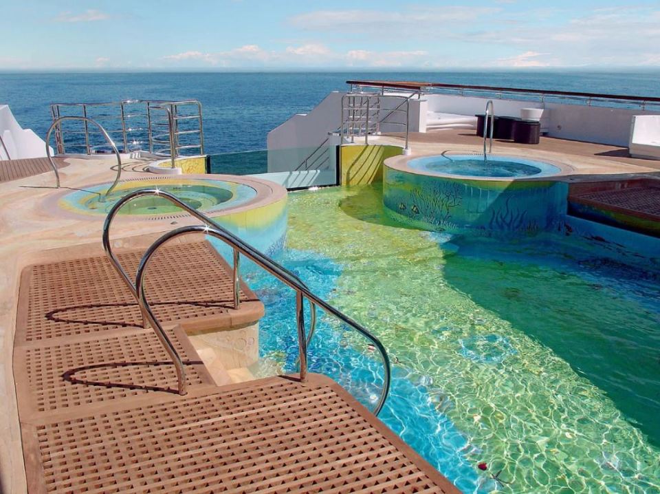 The pool on the yacht offers breathtaking views