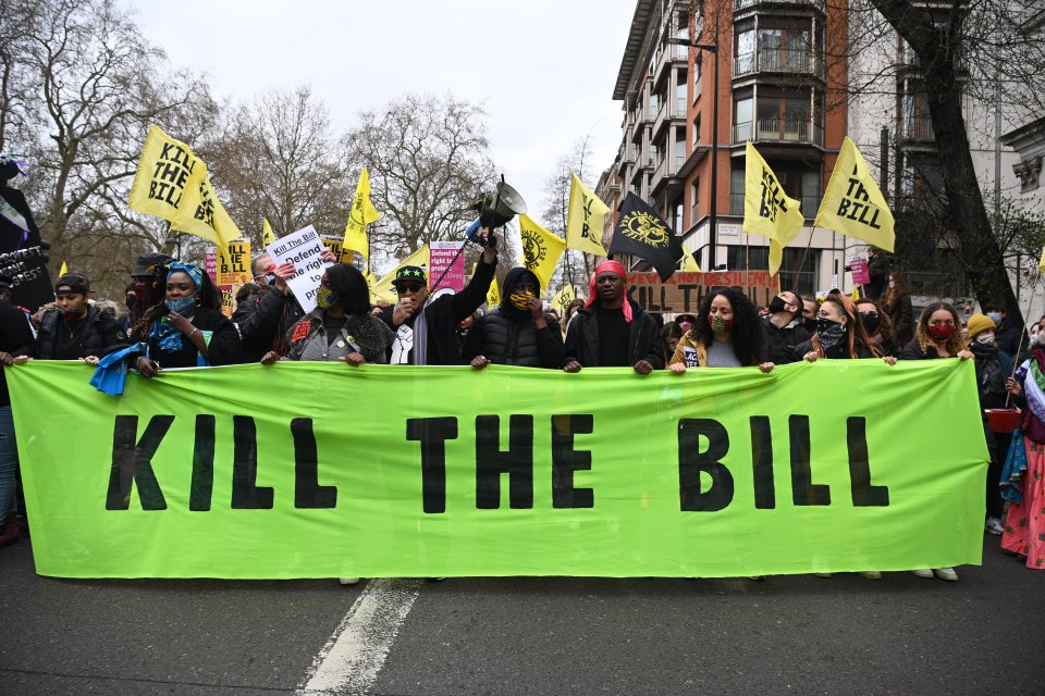 Londoners unfurled a banner saying 'Kill the Bill' after cops' warnings they would take action