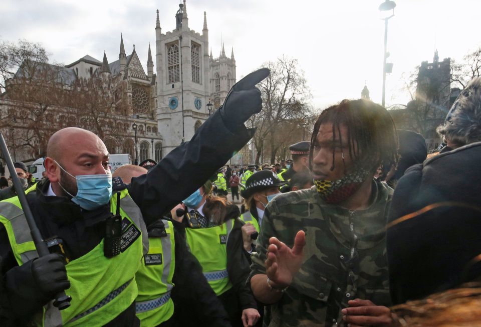 Police face demonstrators during a 'Kill The Bill' protest against The Police, Crime, Sentencing and Courts Bill