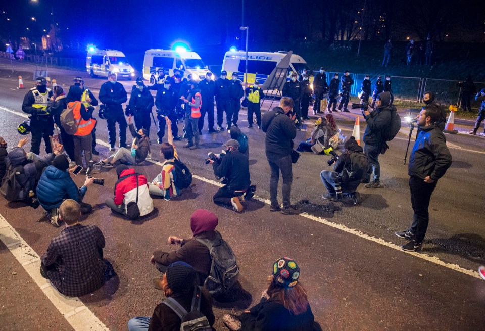 In Bristol protesters sat in the middle of the M32, while in London demonstrators battled with officers on the streets