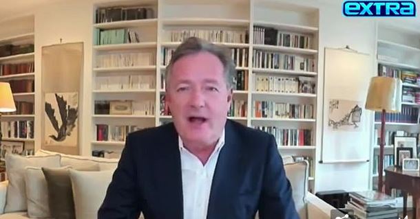 Piers Morgan talks on Extra TV from the comfort of his home about the spat