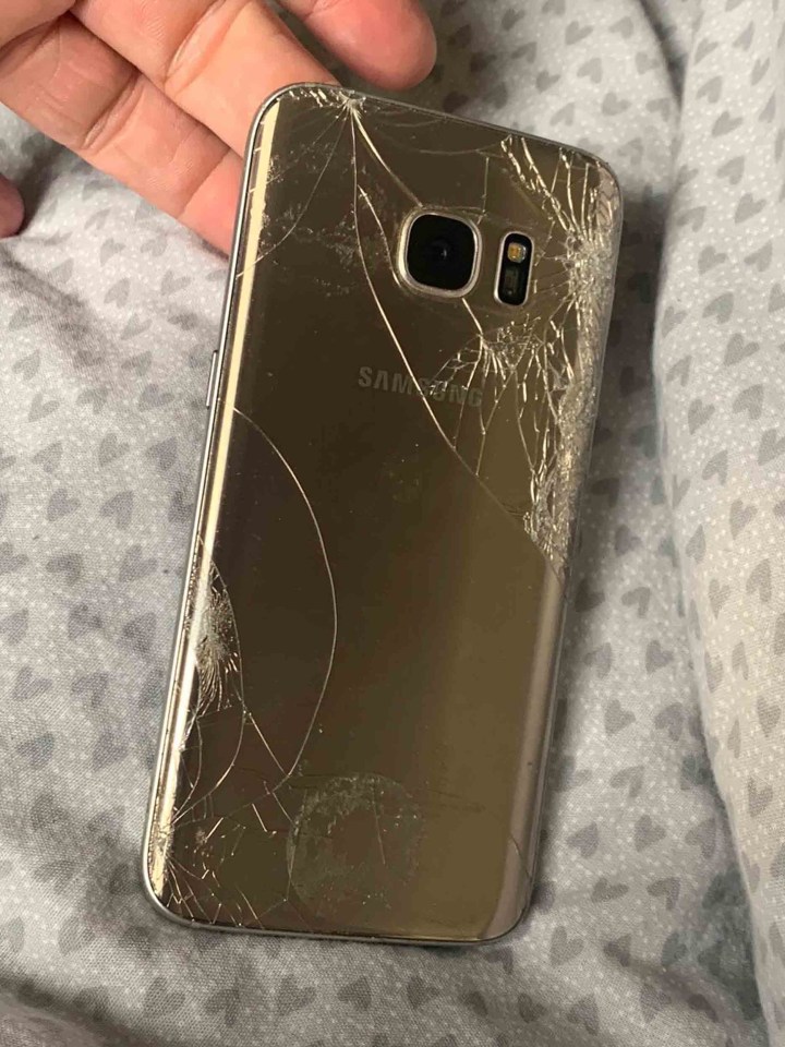 His smartphone was left covered in cracks following the crash last September