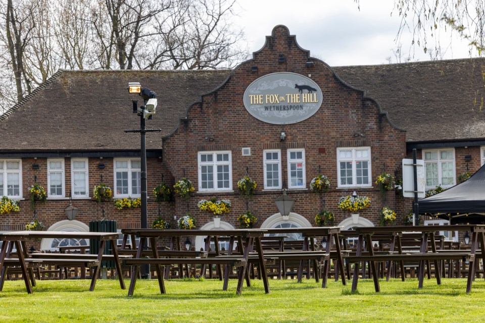 The Fox on the Hill Pub on Denmark Hill London preparing for Mondays reopening where it can seat 800+ people outside.