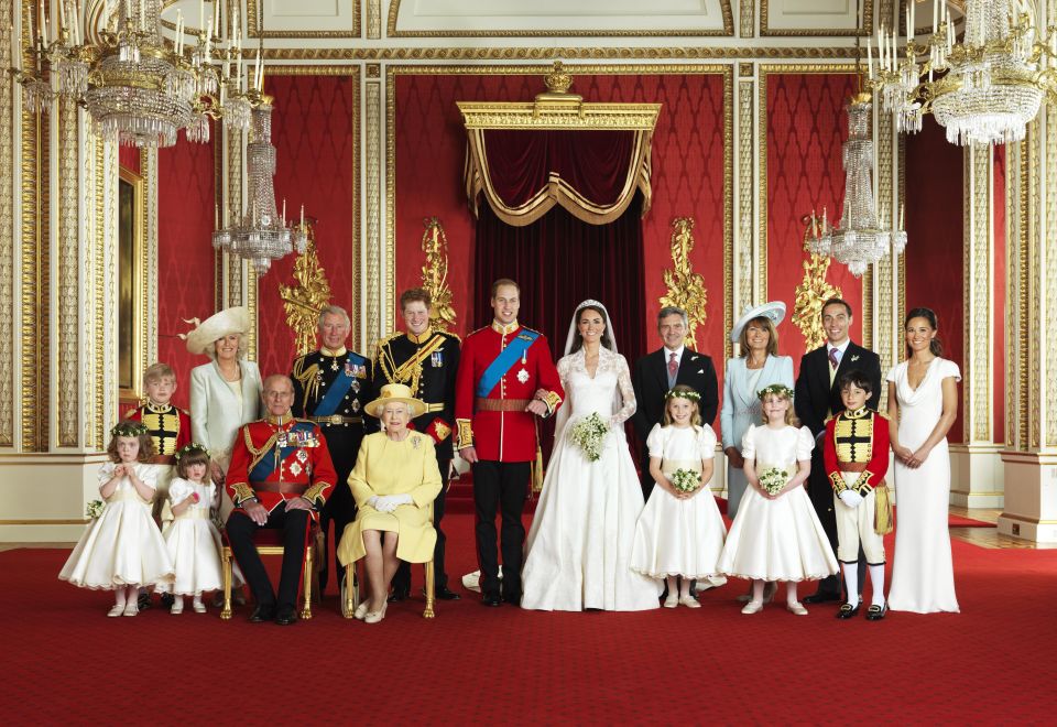 Prince Philip posing happily with other royals to mark Prince William's marriage to the Duchess of Cambridge