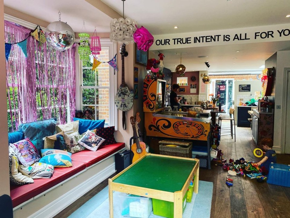 This mum-of-five's kitchen is a burst of colour, ready for her beloved lockdown discos...maybe her mum passed on some of her Blue Peter crafting skills to help?