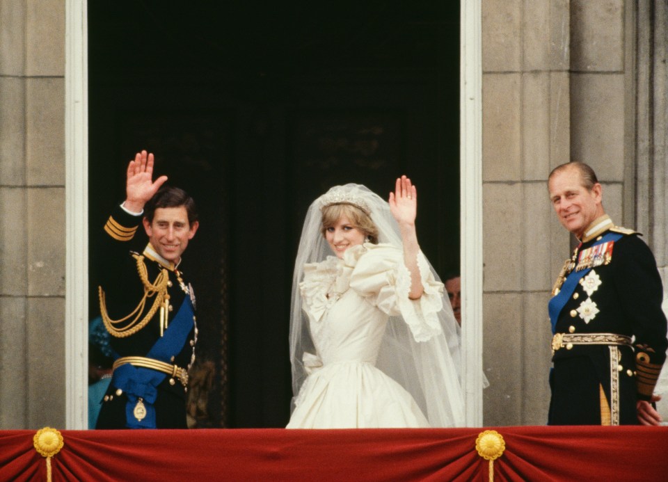 Charles and Diana with Philip at the royal wedding