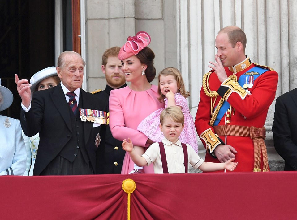 William and Kate with Philip, Prince George and Princess Charlotte at Trooping the Colour in 2017