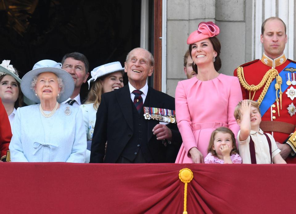 Philip and the Queen watching the Trooping of the Colour in 2017