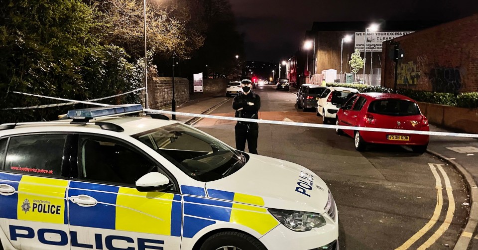 Police cordoned off the road in Sheffield last night